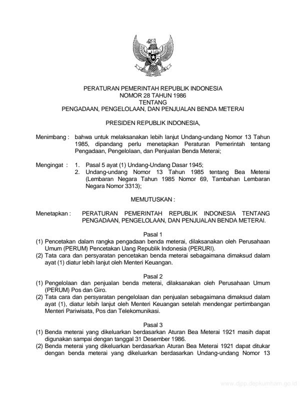 Peraturan Pemerintah Nomor 28 Tahun 1986