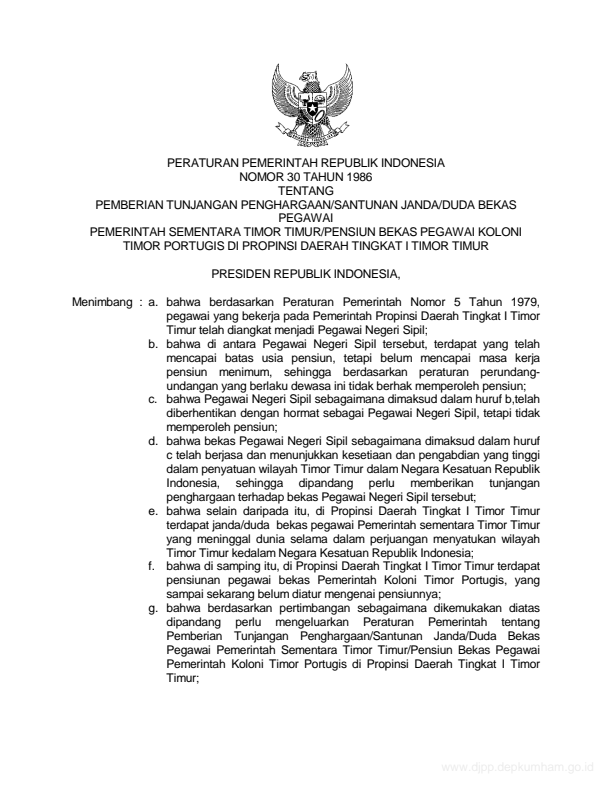 Peraturan Pemerintah Nomor 30 Tahun 1986