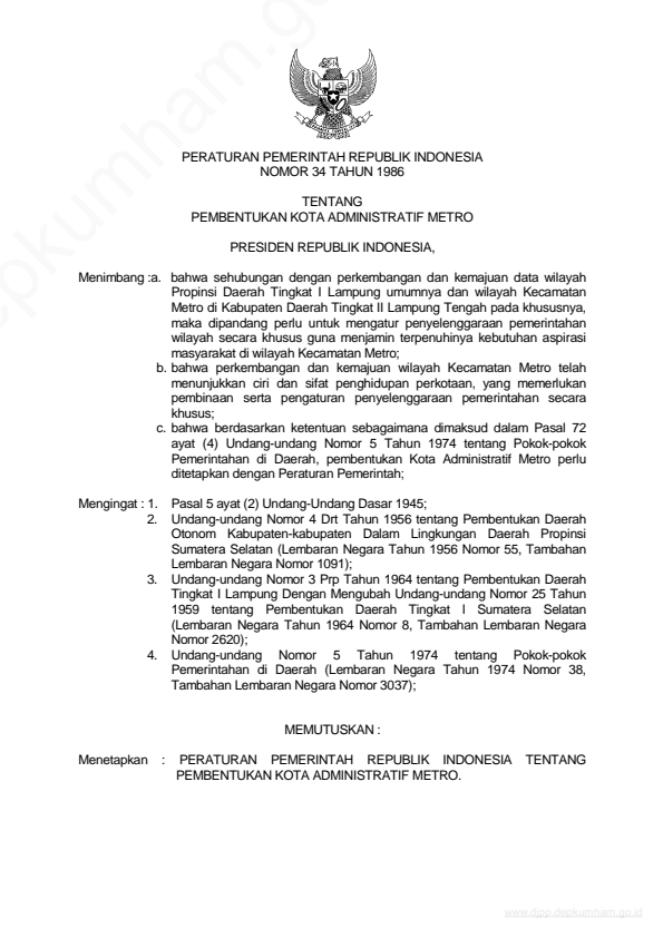 Peraturan Pemerintah Nomor 34 Tahun 1986