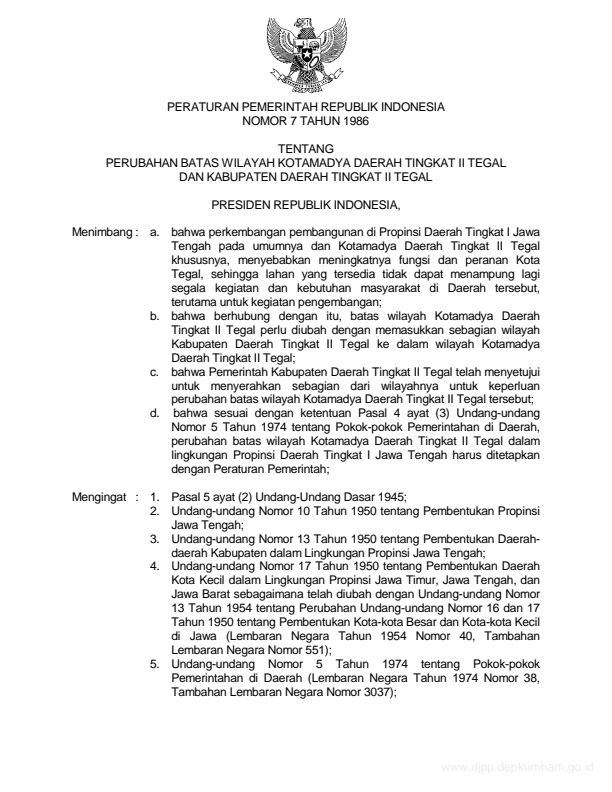 Peraturan Pemerintah Nomor 7 Tahun 1986