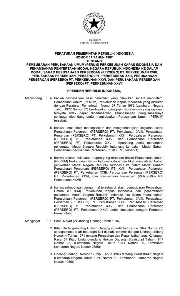 Peraturan Pemerintah Nomor 11 Tahun 1987