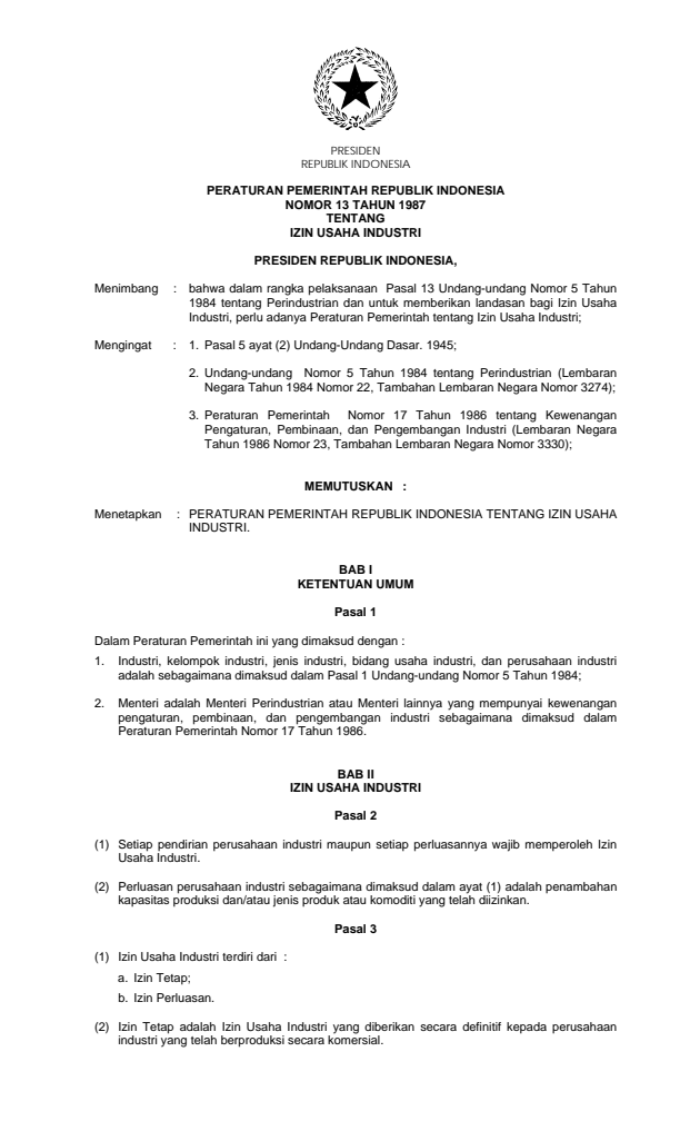Peraturan Pemerintah Nomor 13 Tahun 1987