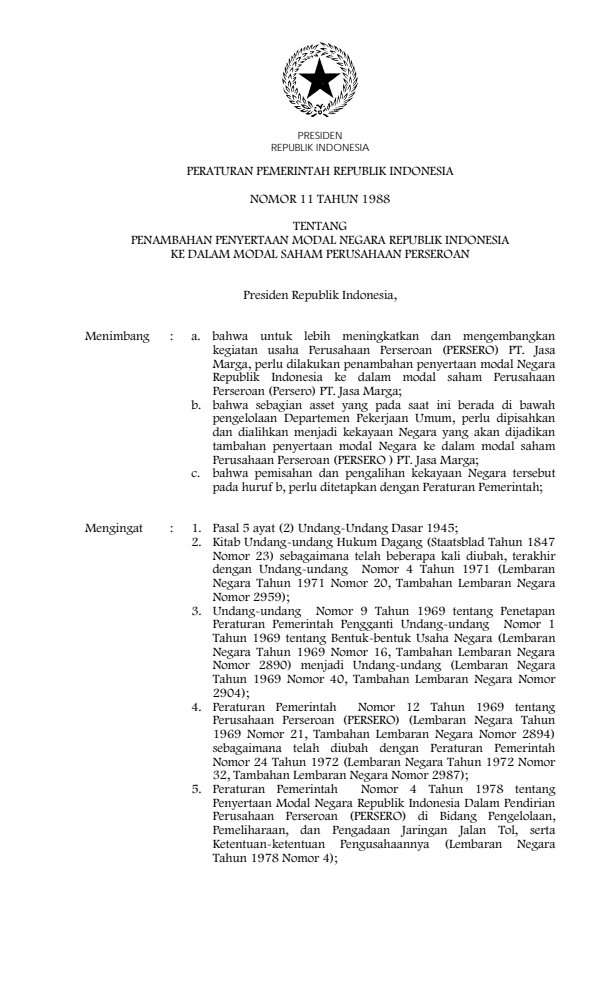 Peraturan Pemerintah Nomor 11 Tahun 1988