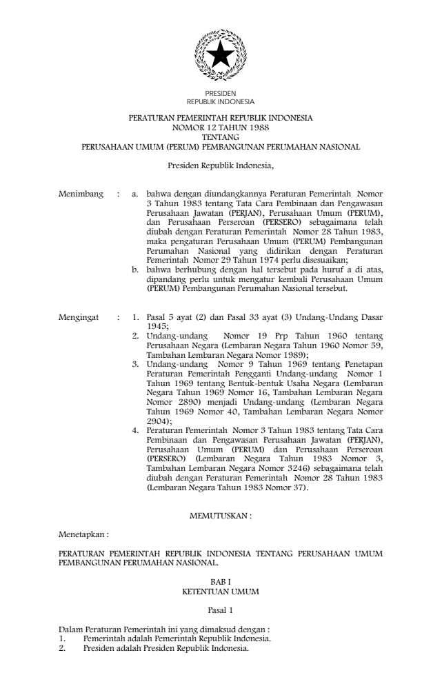 Peraturan Pemerintah Nomor 12 Tahun 1988