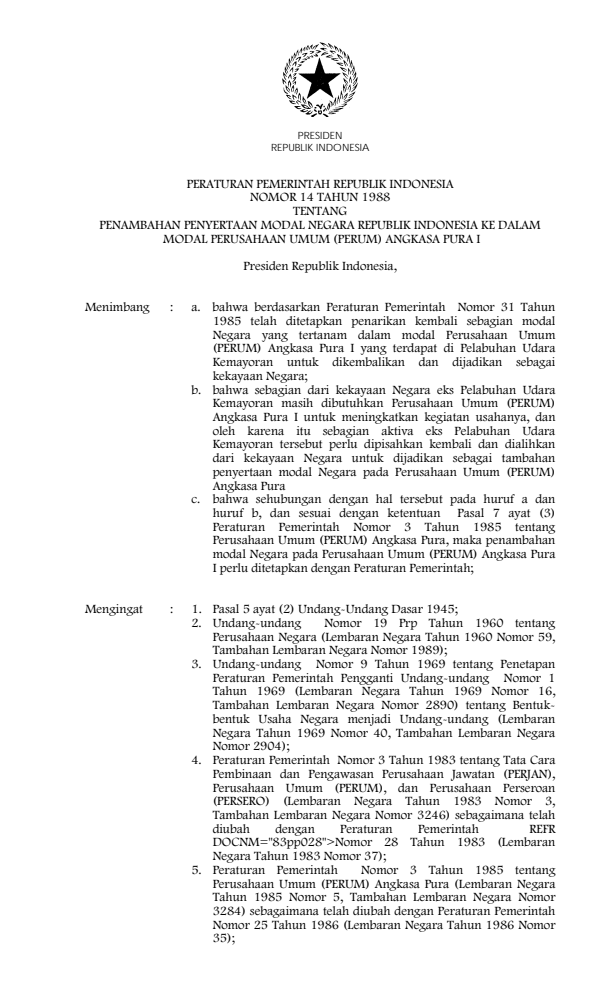 Peraturan Pemerintah Nomor 14 Tahun 1988