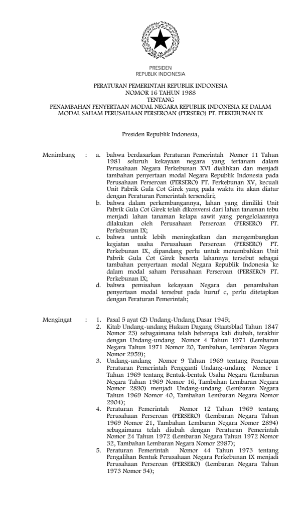 Peraturan Pemerintah Nomor 16 Tahun 1988