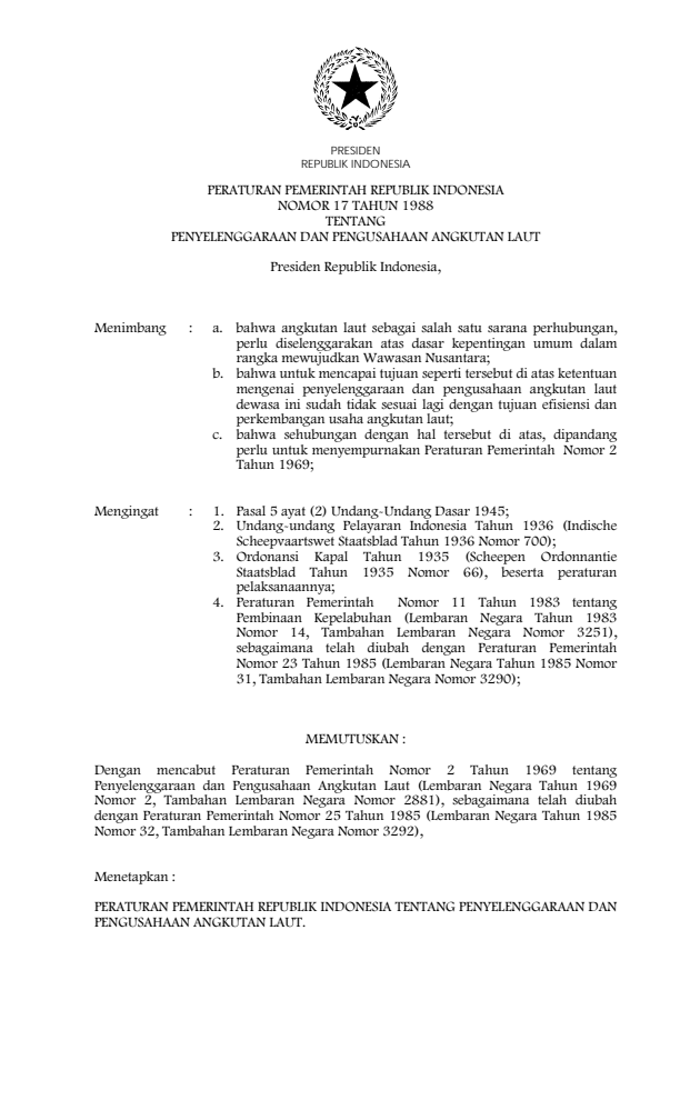 Peraturan Pemerintah Nomor 17 Tahun 1988