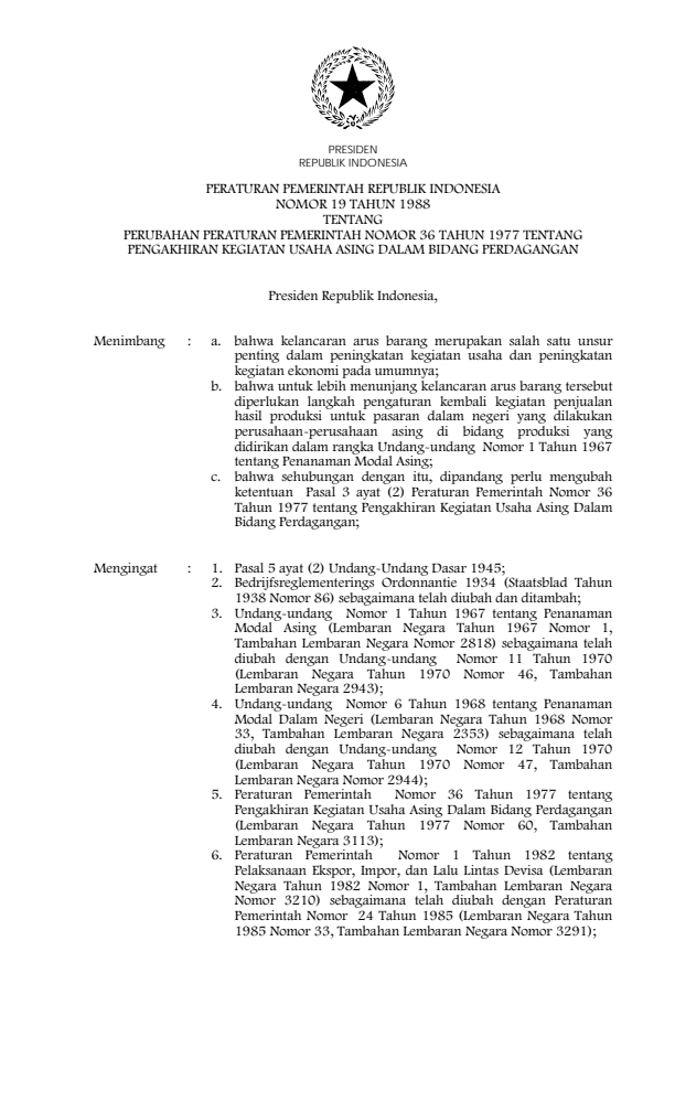 Peraturan Pemerintah Nomor 19 Tahun 1988