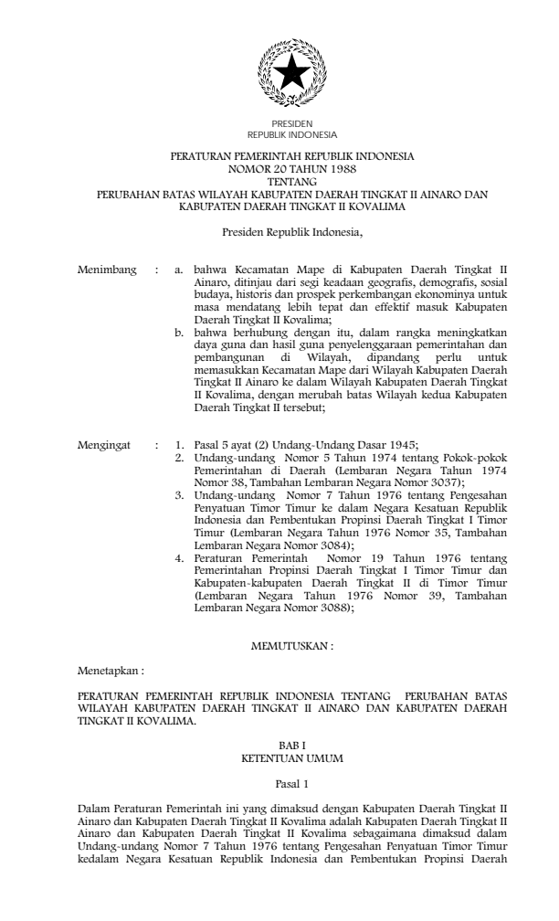 Peraturan Pemerintah Nomor 20 Tahun 1988