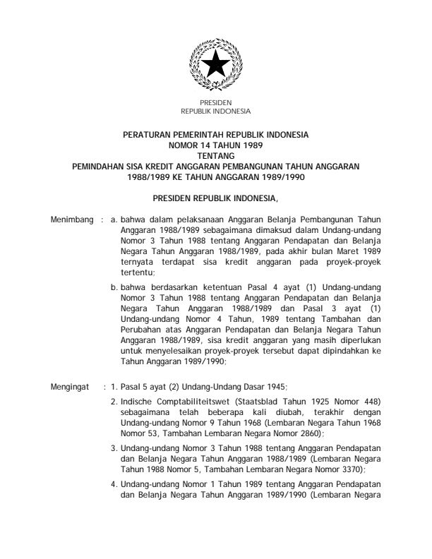 Peraturan Pemerintah Nomor 14 Tahun 1989