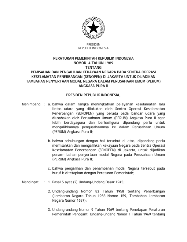 Peraturan Pemerintah Nomor 4 Tahun 1989