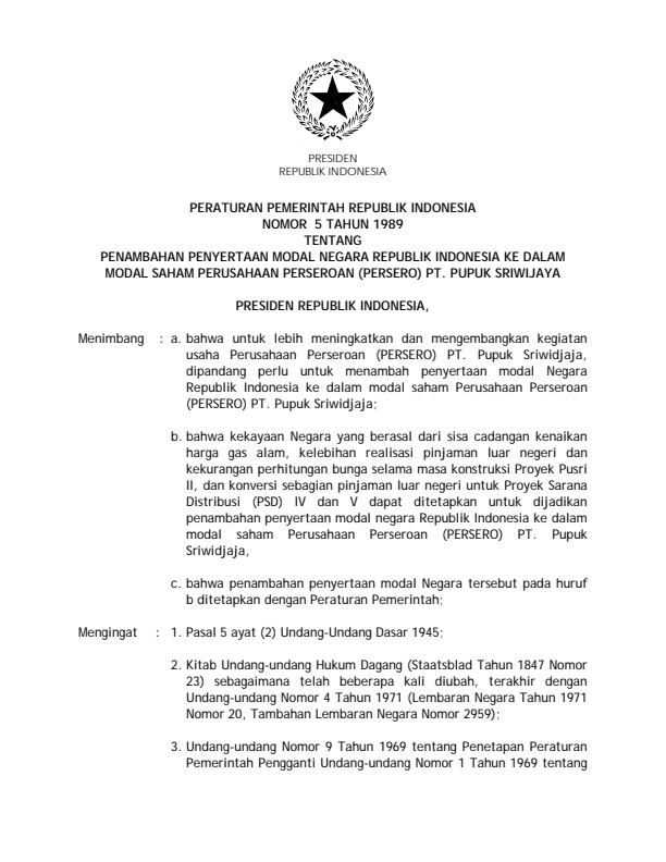 Peraturan Pemerintah Nomor 5 Tahun 1989