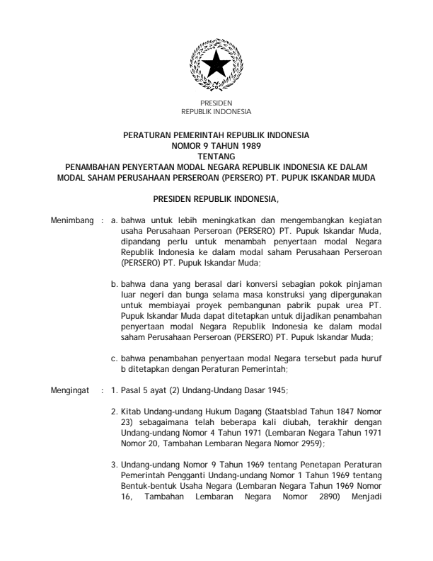 Peraturan Pemerintah Nomor 9 Tahun 1989