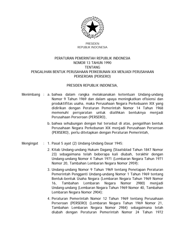 Peraturan Pemerintah Nomor 13 Tahun 1990