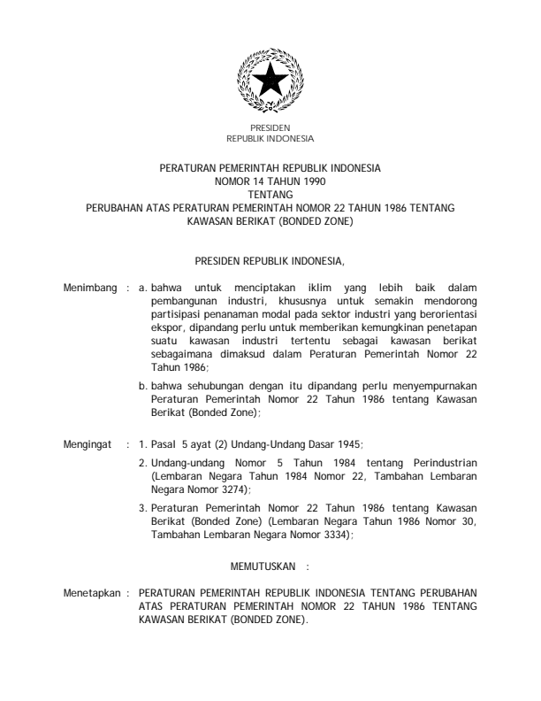 Peraturan Pemerintah Nomor 14 Tahun 1990