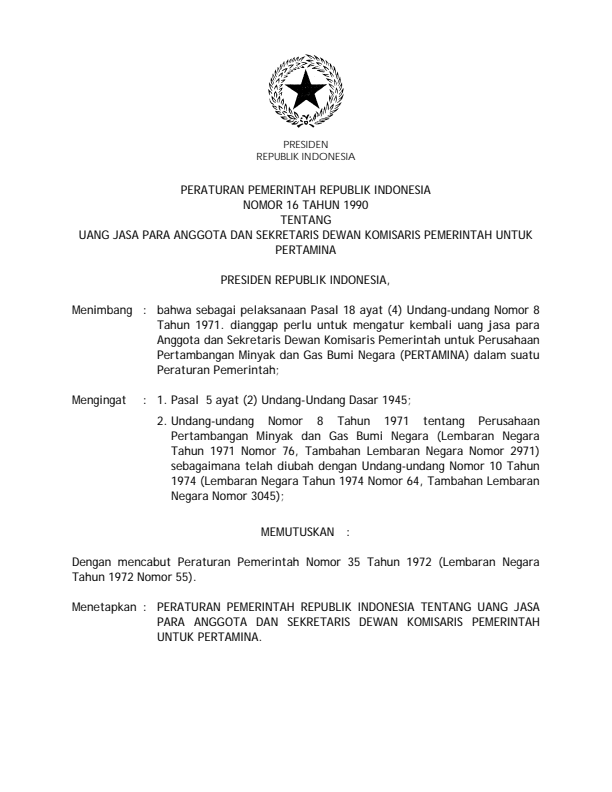 Peraturan Pemerintah Nomor 16 Tahun 1990