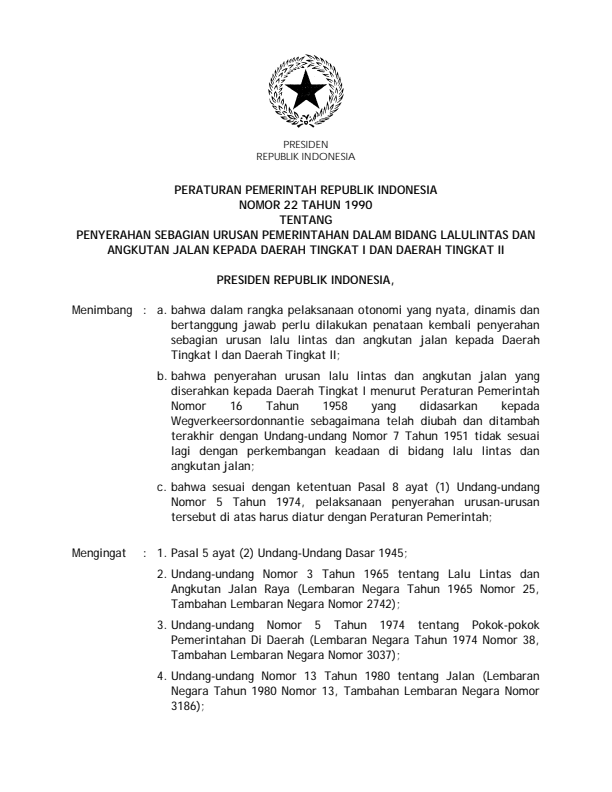 Peraturan Pemerintah Nomor 22 Tahun 1990