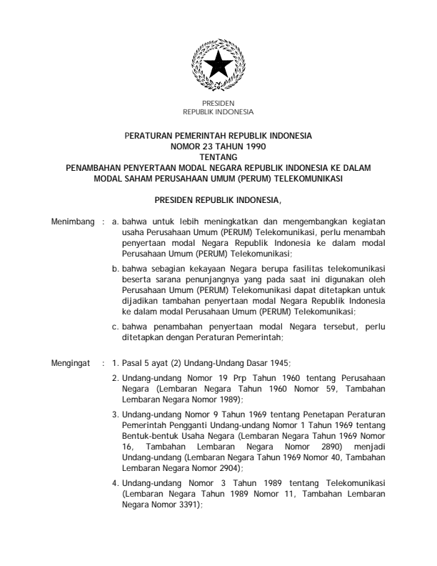 Peraturan Pemerintah Nomor 23 Tahun 1990