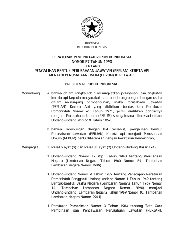 Peraturan Pemerintah Nomor 57 Tahun 1990