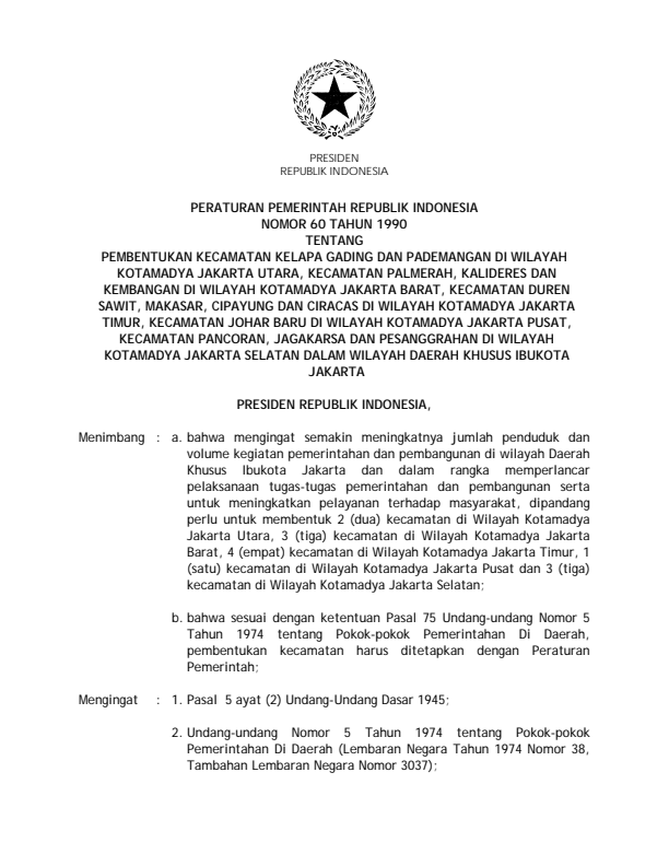 Peraturan Pemerintah Nomor 60 Tahun 1990