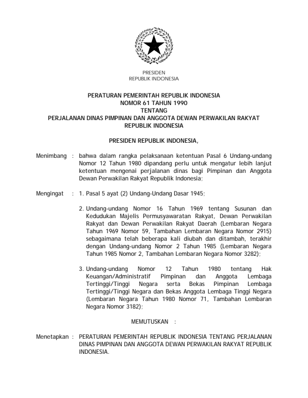 Peraturan Pemerintah Nomor 61 Tahun 1990