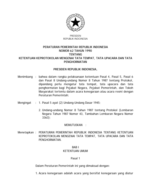 Peraturan Pemerintah Nomor 62 Tahun 1990