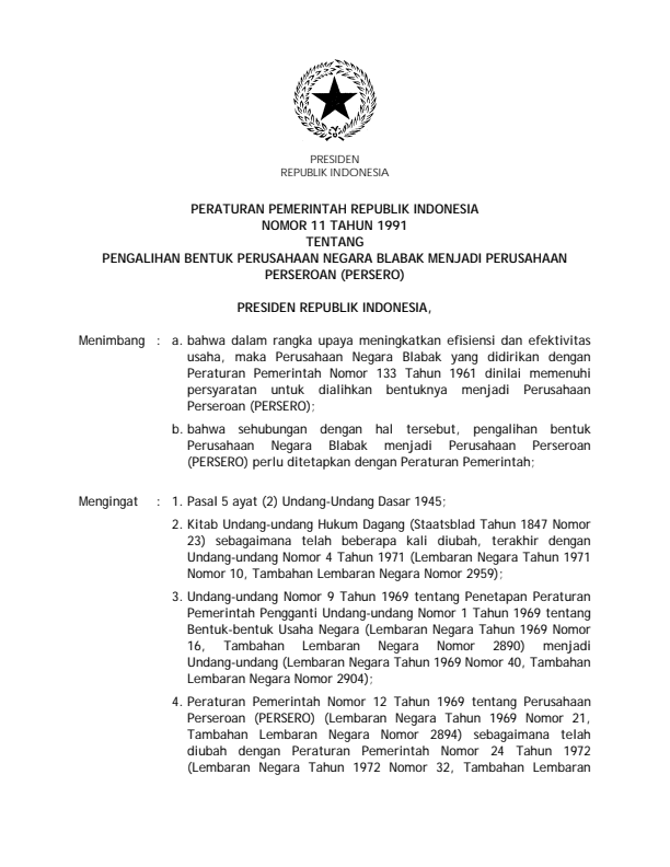 Peraturan Pemerintah Nomor 11 Tahun 1991