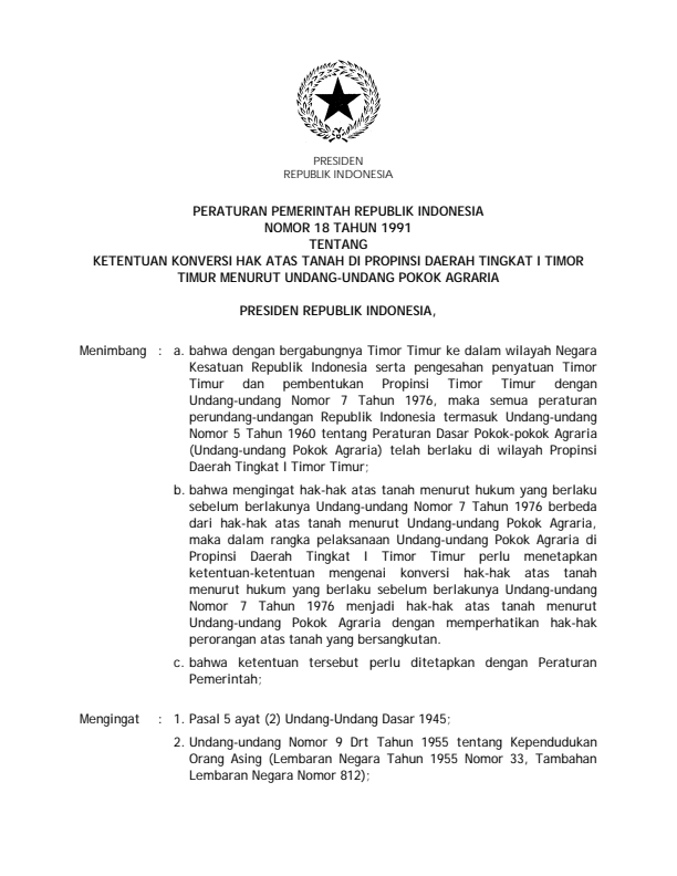 Peraturan Pemerintah Nomor 18 Tahun 1991