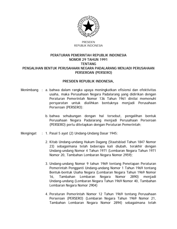 Peraturan Pemerintah Nomor 29 Tahun 1991