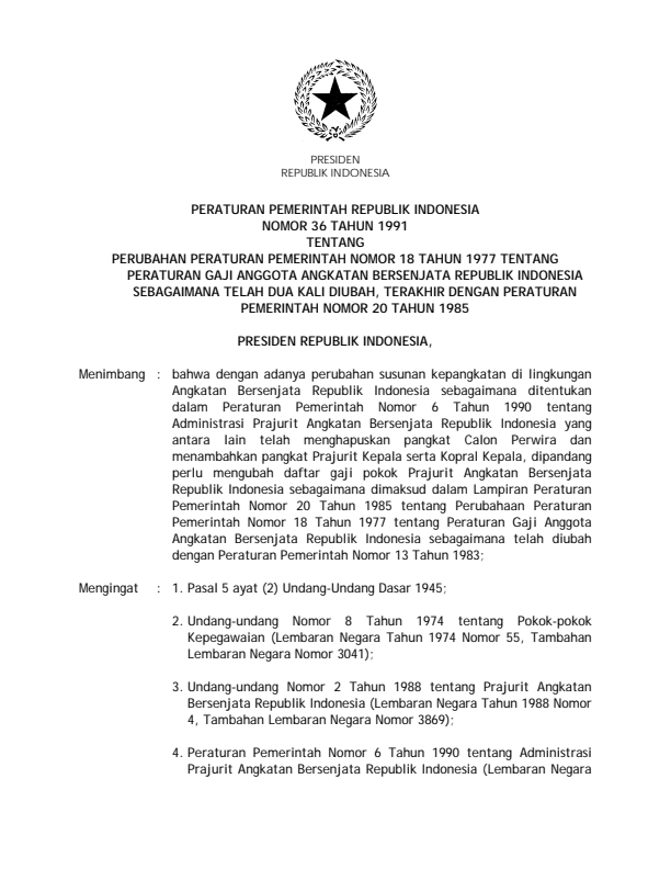 Peraturan Pemerintah Nomor 36 Tahun 1991