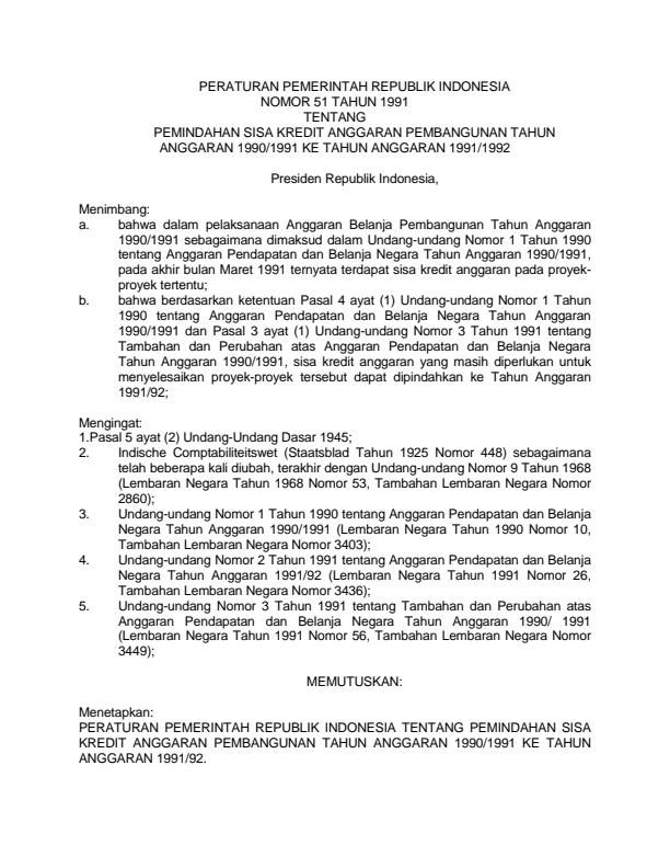 Peraturan Pemerintah Nomor 51 Tahun 1991