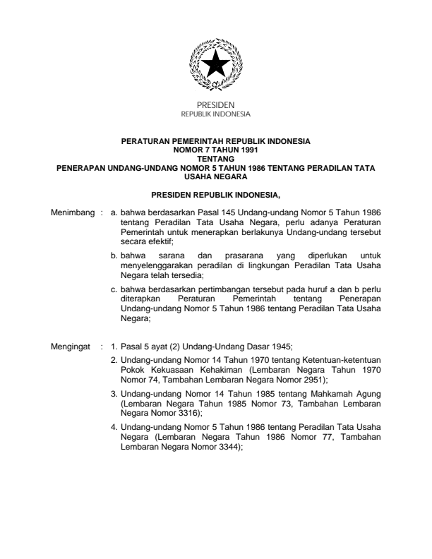 Peraturan Pemerintah Nomor 7 Tahun 1991