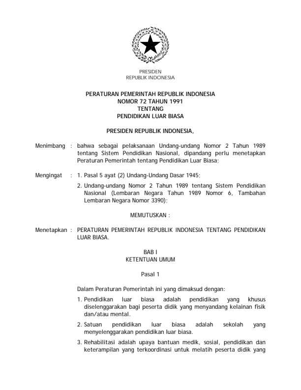 Peraturan Pemerintah Nomor 72 Tahun 1991