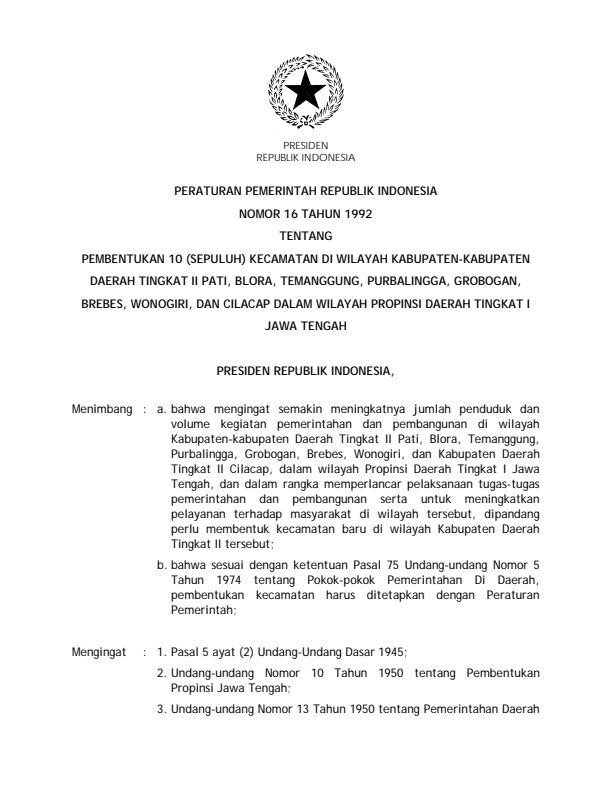 Peraturan Pemerintah Nomor 16 Tahun 1992