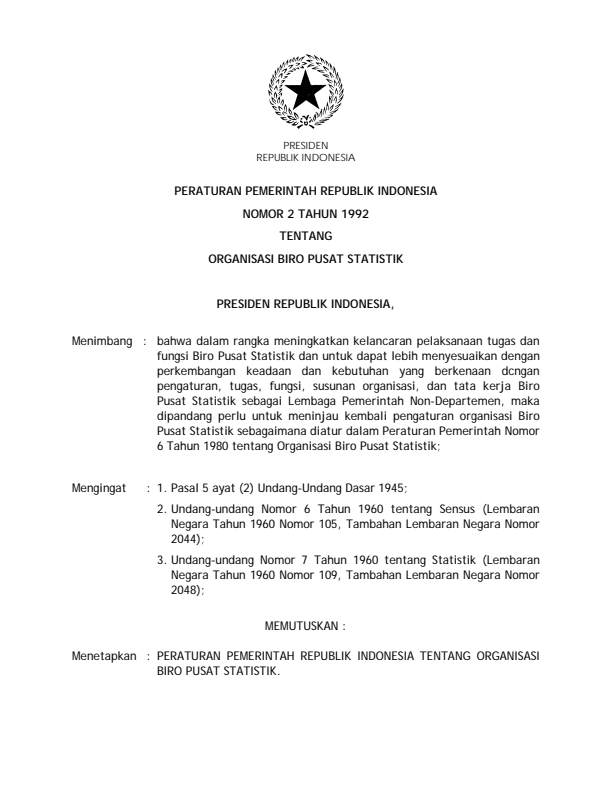 Peraturan Pemerintah Nomor 2 Tahun 1992