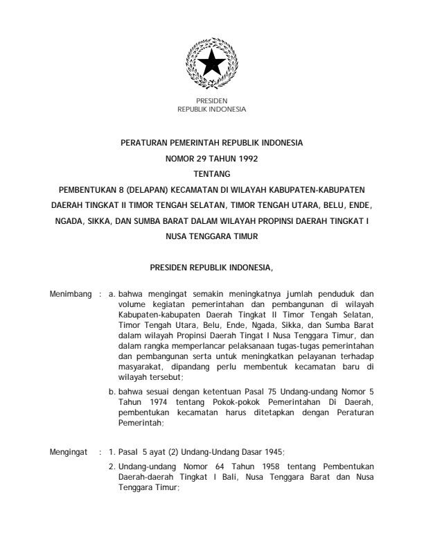 Peraturan Pemerintah Nomor 29 Tahun 1992