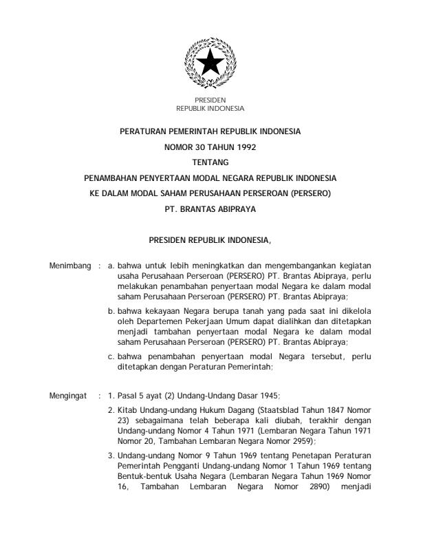 Peraturan Pemerintah Nomor 30 Tahun 1992