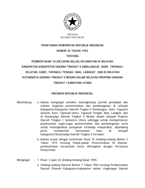 Peraturan Pemerintah Nomor 35 Tahun 1992