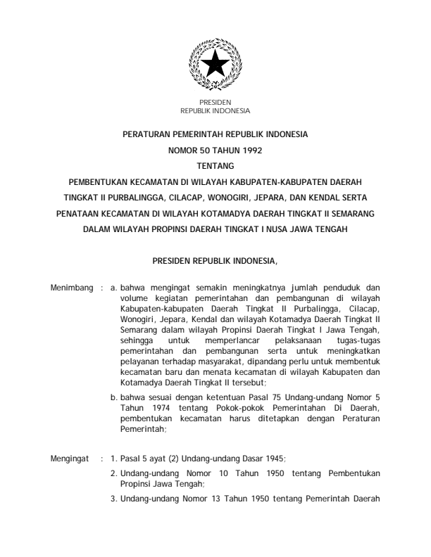 Peraturan Pemerintah Nomor 50 Tahun 1992