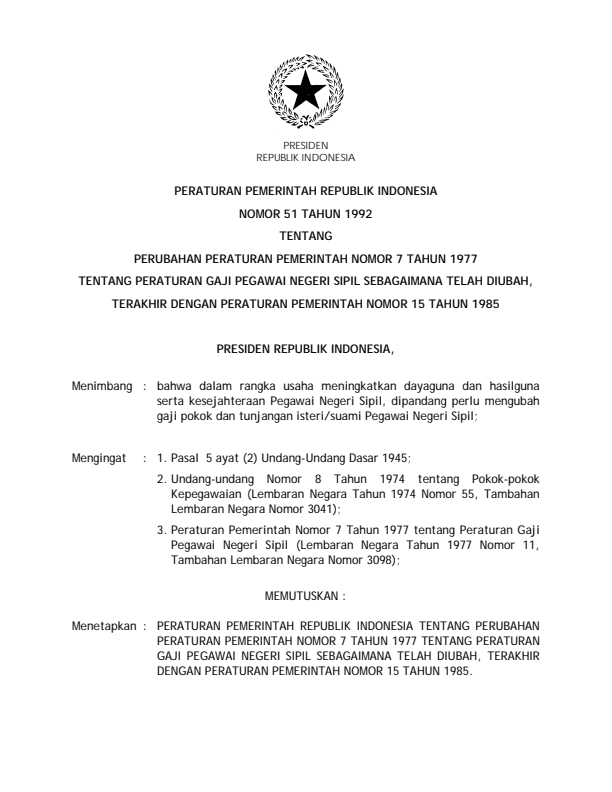 Peraturan Pemerintah Nomor 51 Tahun 1992