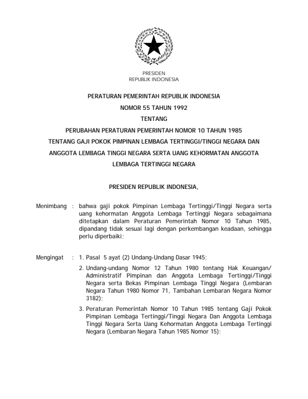 Peraturan Pemerintah Nomor 55 Tahun 1992