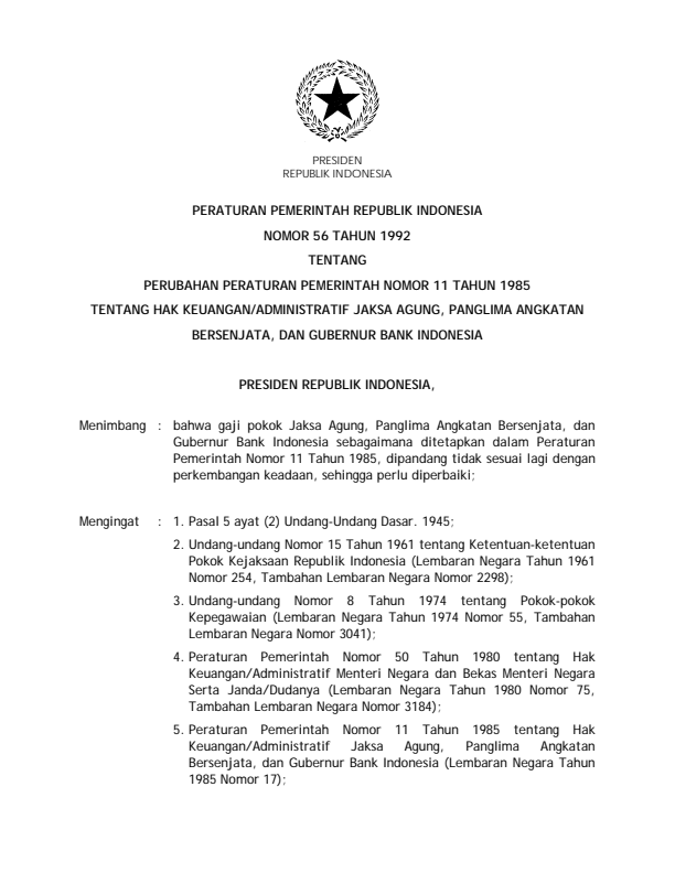 Peraturan Pemerintah Nomor 56 Tahun 1992