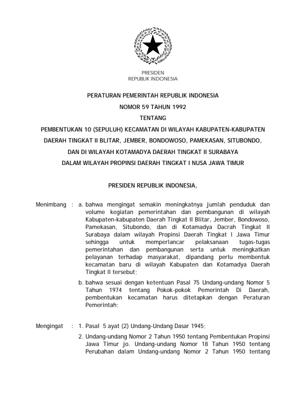 Peraturan Pemerintah Nomor 59 Tahun 1992