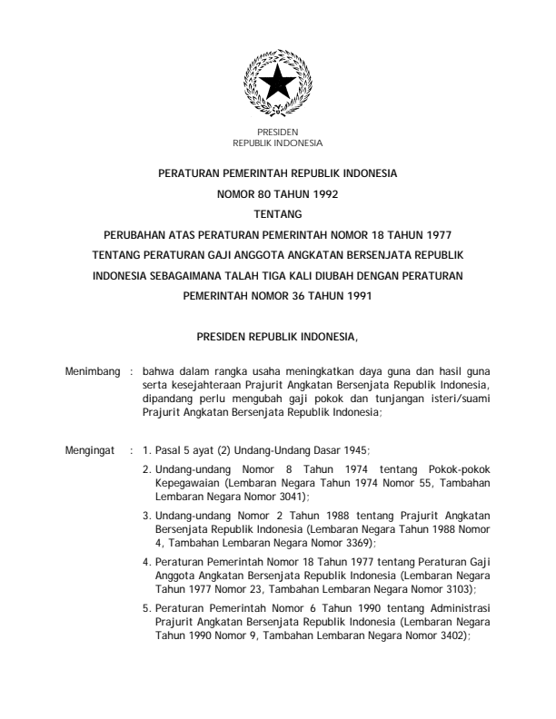 Peraturan Pemerintah Nomor 80 Tahun 1992