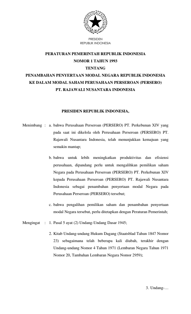 Peraturan Pemerintah Nomor 1 Tahun 1993