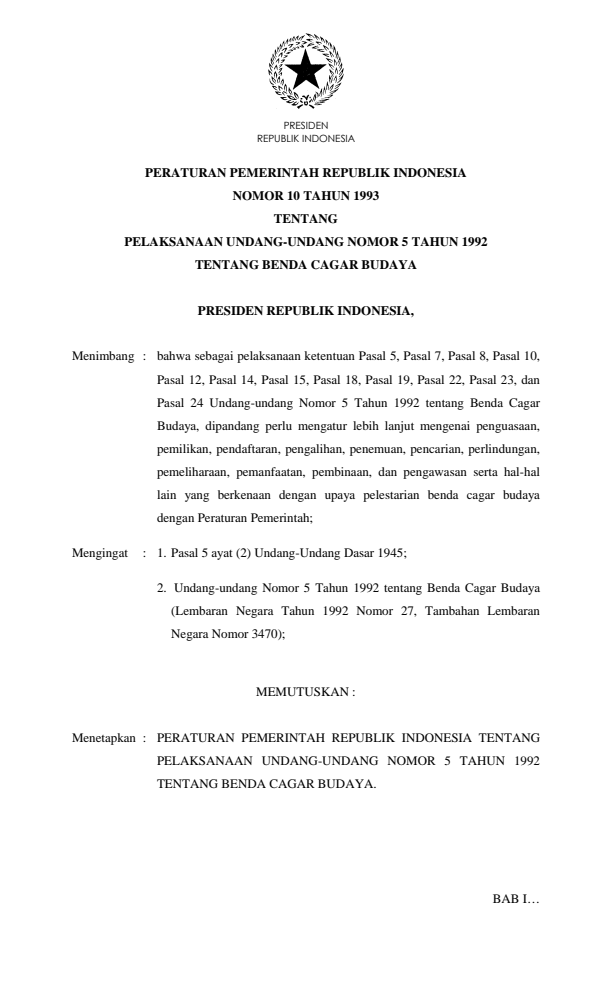 Peraturan Pemerintah Nomor 10 Tahun 1993