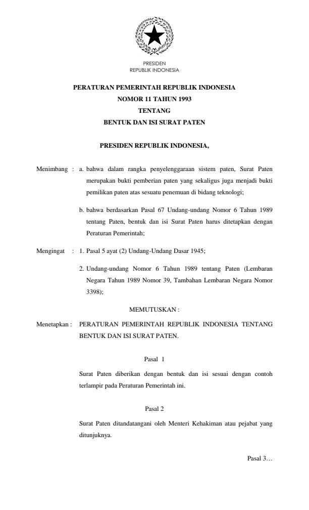 Peraturan Pemerintah Nomor 11 Tahun 1993