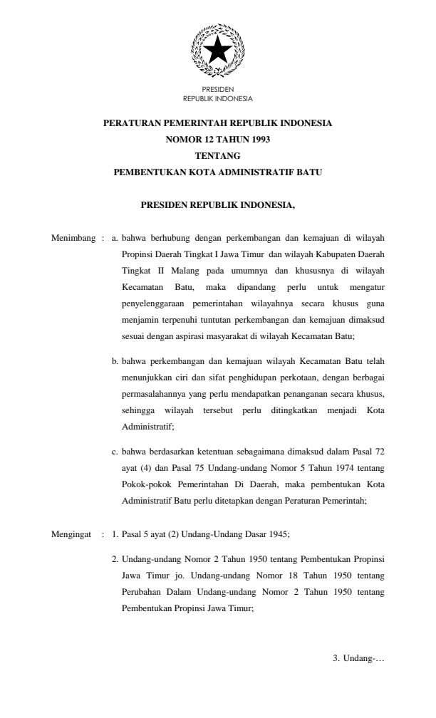 Peraturan Pemerintah Nomor 12 Tahun 1993