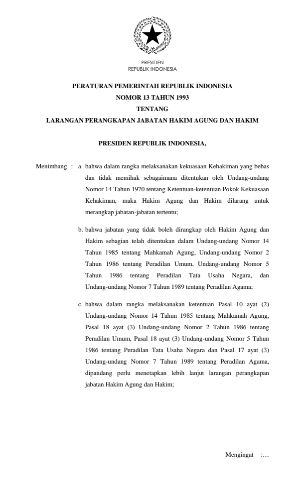 Peraturan Pemerintah Nomor 13 Tahun 1993