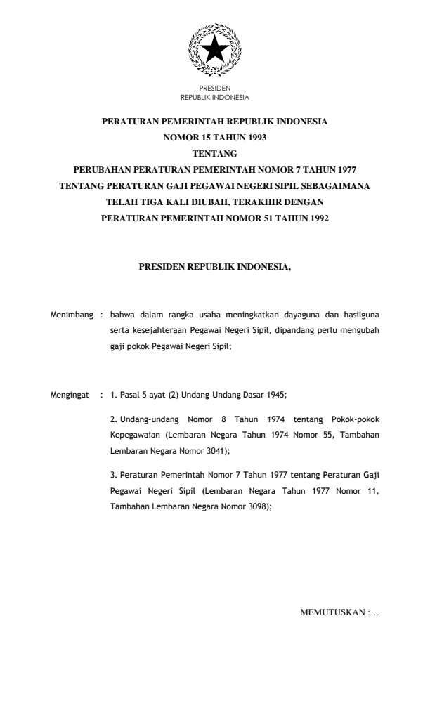 Peraturan Pemerintah Nomor 15 Tahun 1993